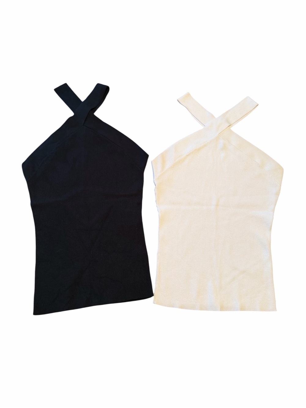 Staccato 2pc Cross-Strap Ribbed Tank Top in Black & Cream Size S